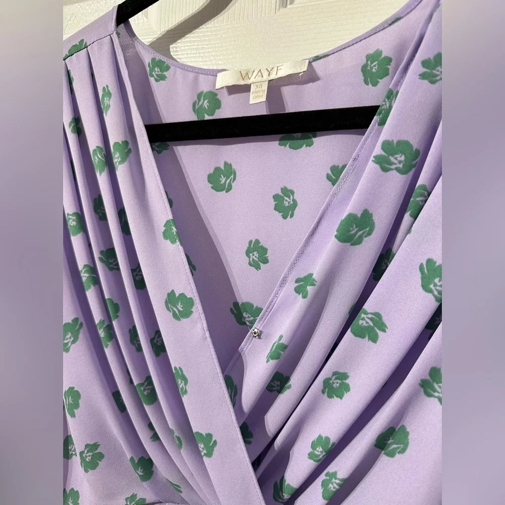 WAYF Purple Asymmetrical Wrap Blouse Cap Sleeve (XS) - Picture 10 of 16